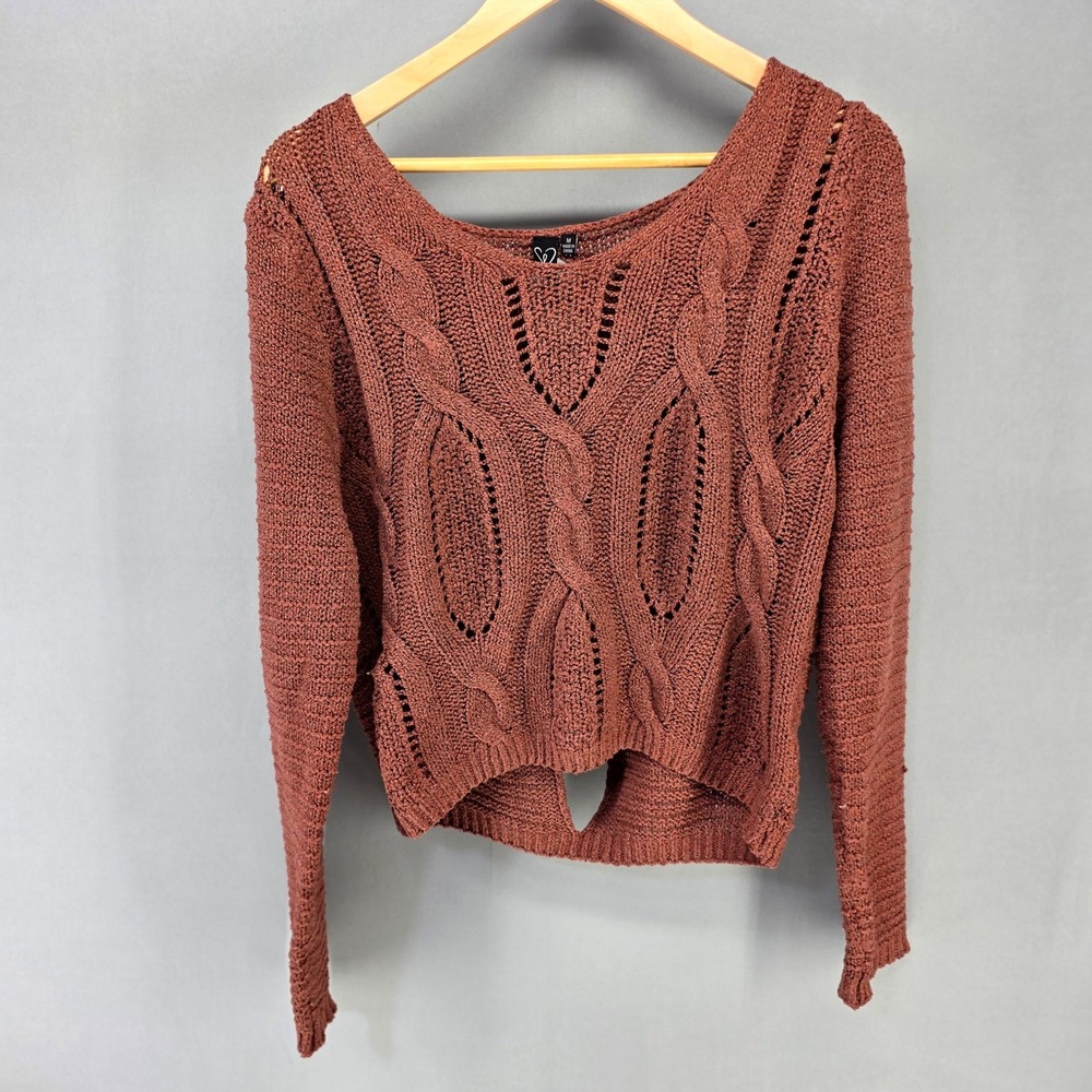 Windsor Sweater Womens Medium Rust Brown Cable Knit Open Back Cropped Boho Top